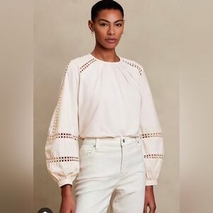 Banana Republic Womens Small Top Balloon Puff Volume Sleeve Ivory Cotton  Sz S